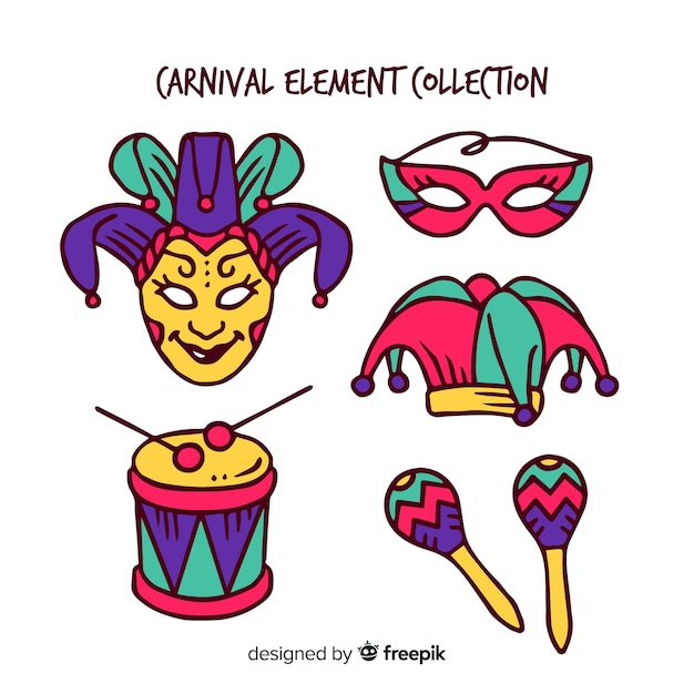 Vector gratuito colección elementos carnaval dibujados a mano