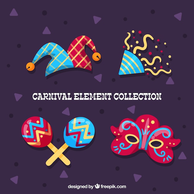 Colección de elementos de carnaval en estilo flat