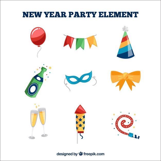 Colección de elementos de celebración de año nuevo 