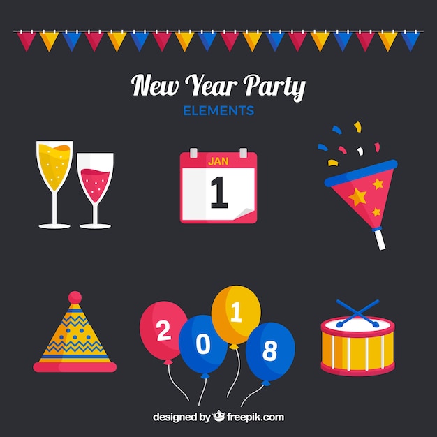 Colección de elementos de celebración de año nuevo 