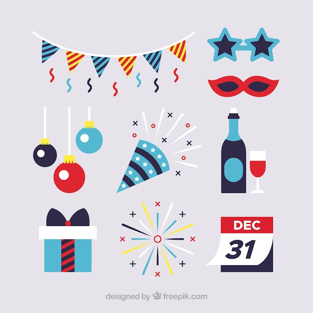 Vector gratuito colección de elementos de celebración de año nuevo