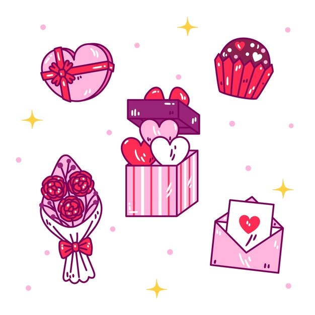 Colección de elementos de celebración del día de san valentín dibujados a mano