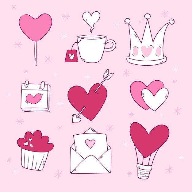 Colección de elementos de celebración del día de san valentín dibujados a mano