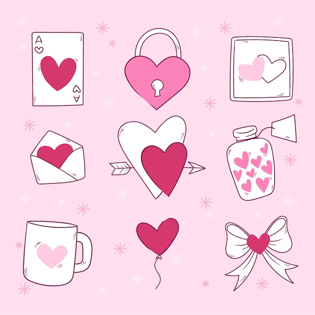 Colección de elementos de celebración del día de san valentín dibujados a mano