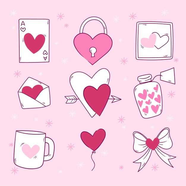 Colección de elementos de celebración del día de san valentín dibujados a mano