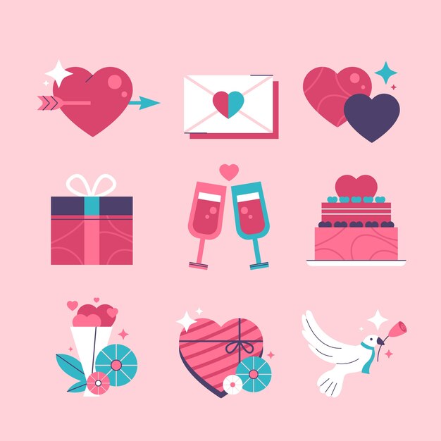 Colección de elementos para la celebración del día de san valentín