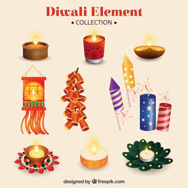 Vector gratuito colección de elementos de celebración de diwali