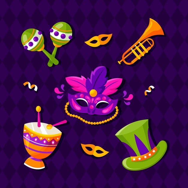 Colección de elementos de celebración del festival flat mardi gras