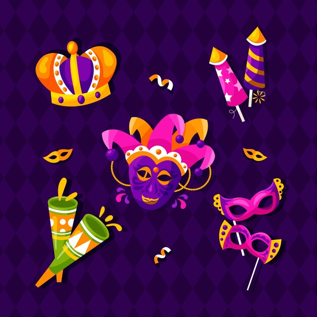 Colección de elementos de celebración del festival flat mardi gras