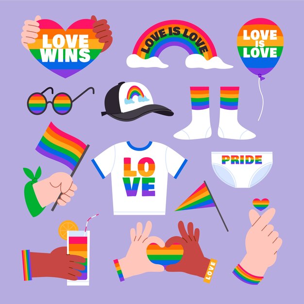 Colección de elementos para la celebración del mes del orgullo