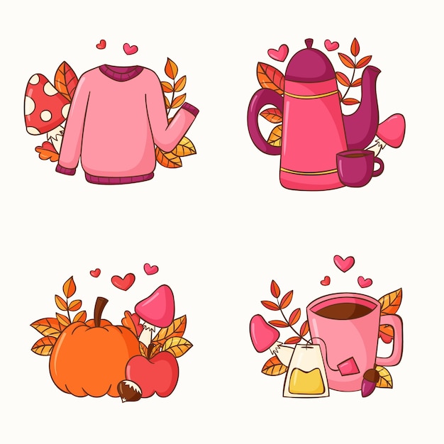 Colección de elementos de celebración de otoño dibujados a mano