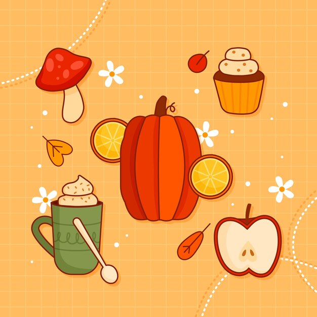 Colección de elementos de celebración de otoño dibujados a mano