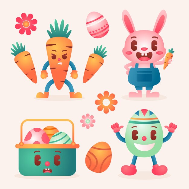 Colección de elementos de celebración de pascua degradados