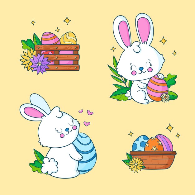 Colección de elementos de celebración de pascua dibujados a mano