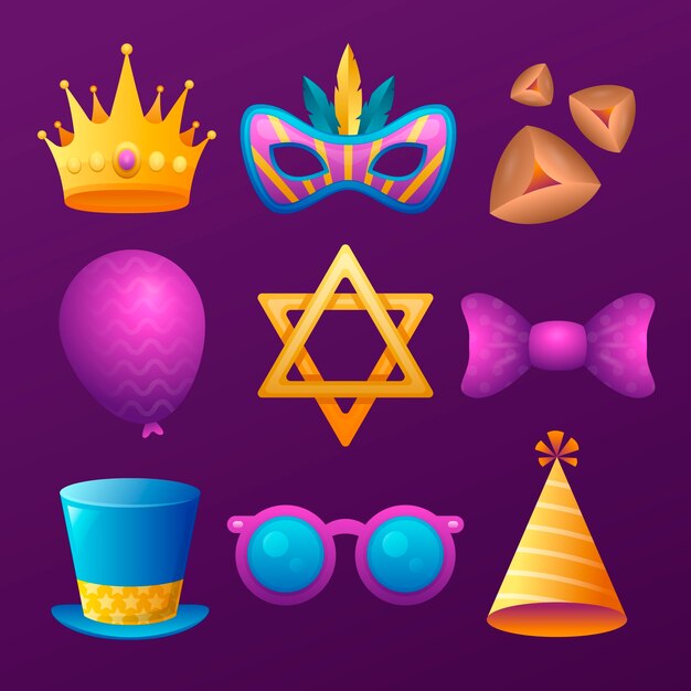 Colección de elementos de celebración de purim degradado