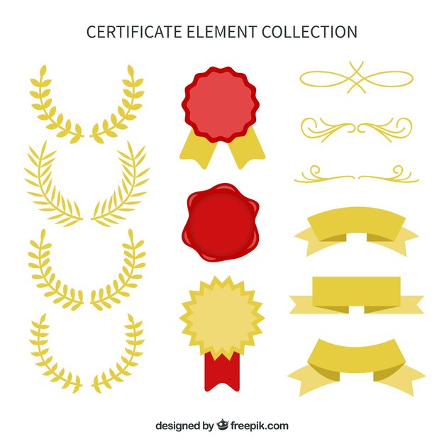 Colección de elementos de certificado en color dorado