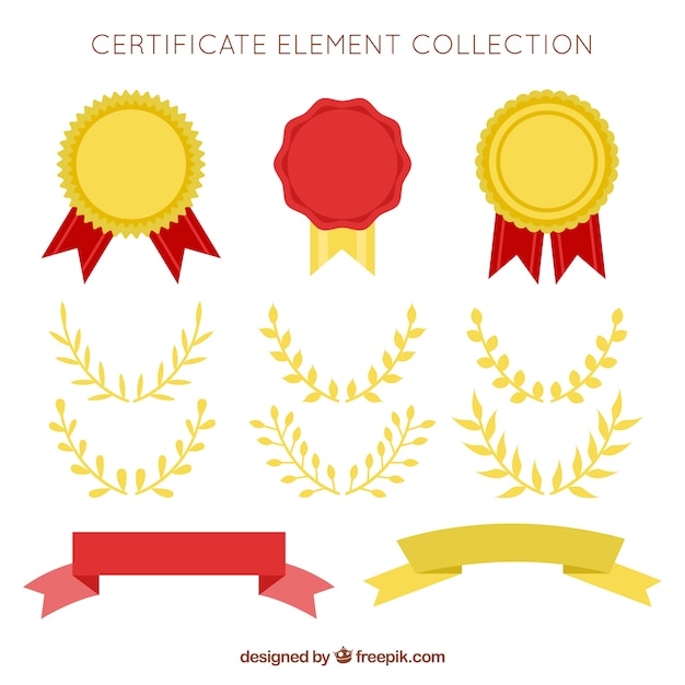 Colección de elementos de certificado en color dorado