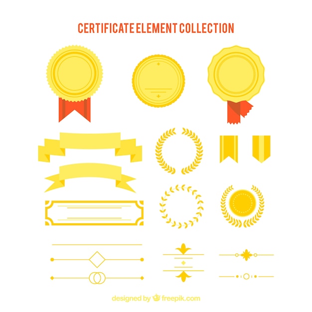 Colección de elementos de certificado en estilo plano