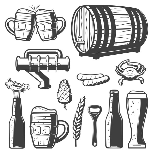 Colección de elementos de cerveza vintage