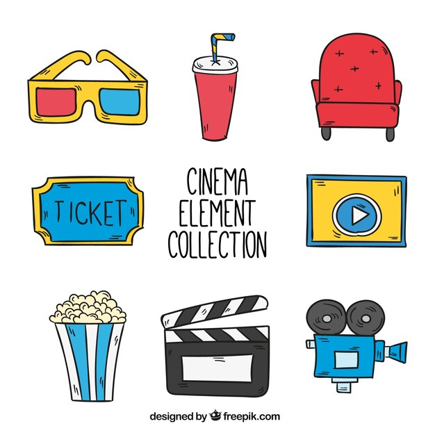 Colección de elementos de cine dibujados a mano 