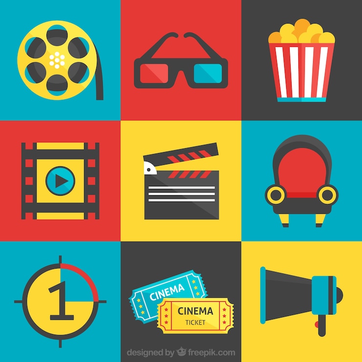 Vector gratuito colección de elementos del cine planas