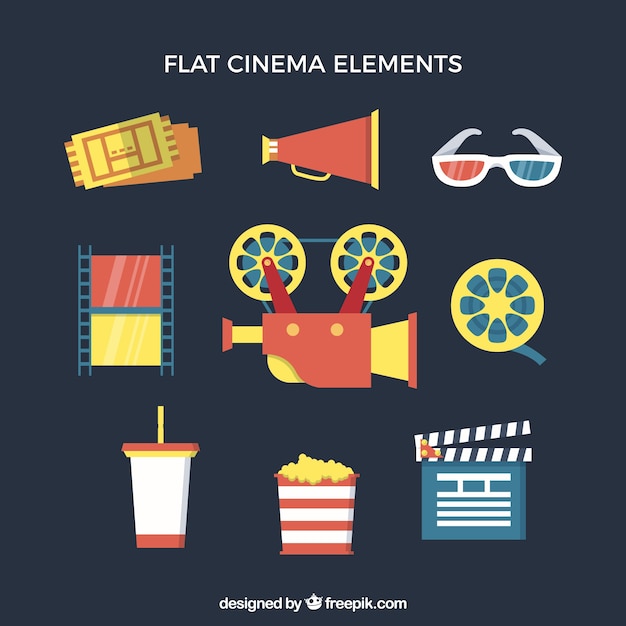 Vector gratuito colección de elementos de cine planos