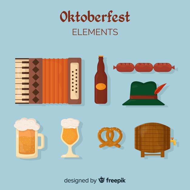 Colección de elementos clásicos de oktoberfest con diseño plano