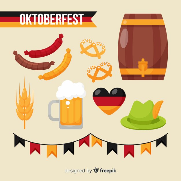 Colección de elementos clásicos de oktoberfest con diseño plano