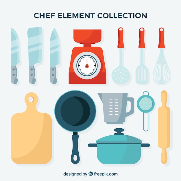 Vector gratuito colección de elementos de cocina para el chef