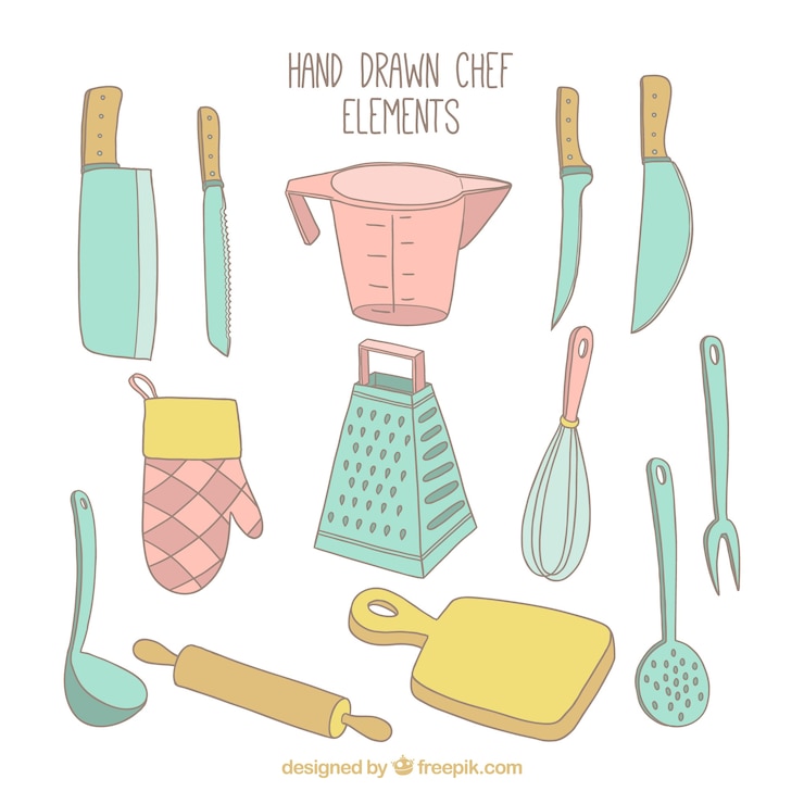 Vector gratuito colección de elementos de cocina dibujados a mano 