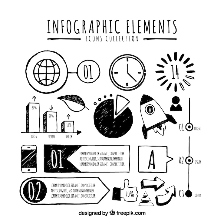 Vector gratuito colección de elementos coloridos de infografía en estilo hecho a mano