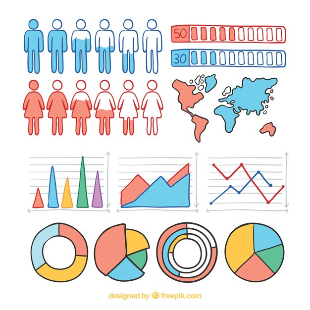 Colección de elementos coloridos de infografía en estilo hecho a mano