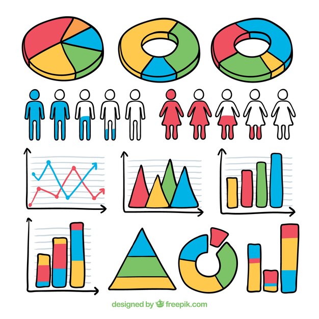 Colección de elementos coloridos de infografía en estilo hecho a mano
