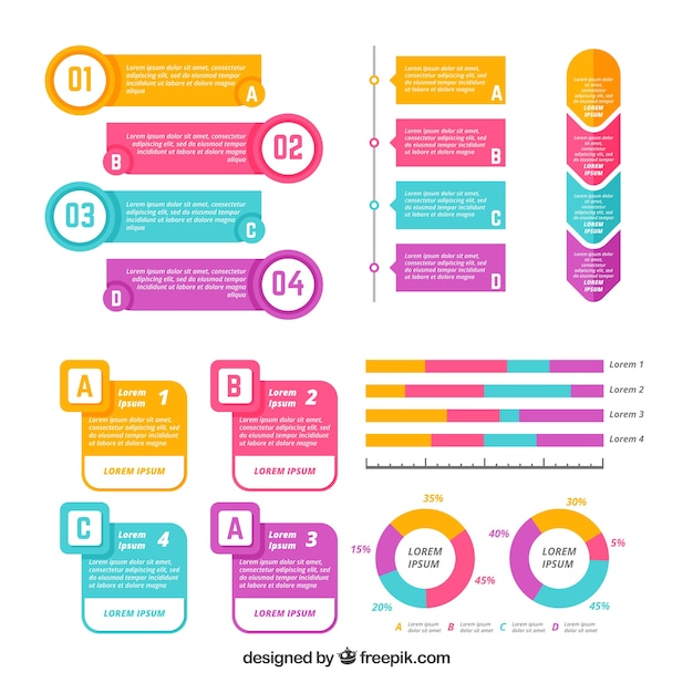 Colección de elementos coloridos de infografía en estilo plano