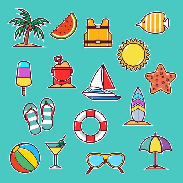 Colección de elementos coloridos de verano
