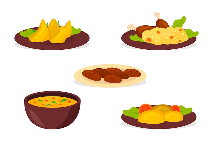 Vector gratuito colección de elementos de comida iftar dibujados a mano