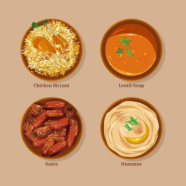 Vector gratuito colección de elementos de comida iftar dibujados a mano