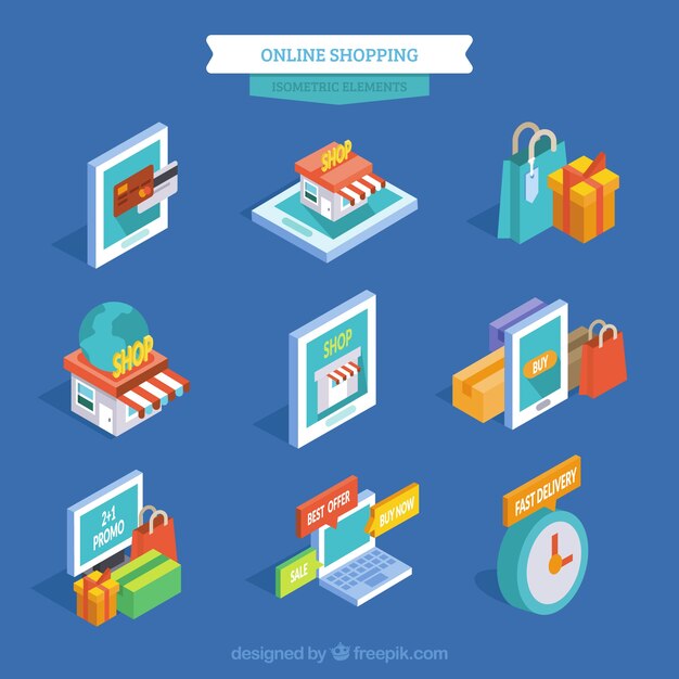 Colección de elementos de compra online isométricos