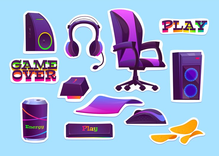 Vector gratuito colección de elementos conceptuales de streamer de juegos de dibujos animados
