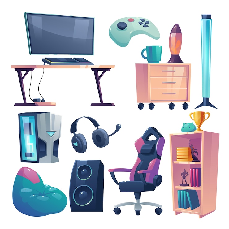 Vector gratuito colección de elementos conceptuales de streamer de juegos de dibujos animados