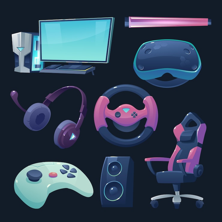 Vector gratuito colección de elementos conceptuales de streamer de juegos de dibujos animados