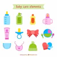 Vector gratuito colección de elementos de cuidado de bebé en estilo plano