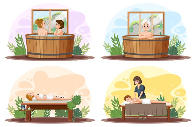 Colección de elementos de cuidado personal para spa y sauna