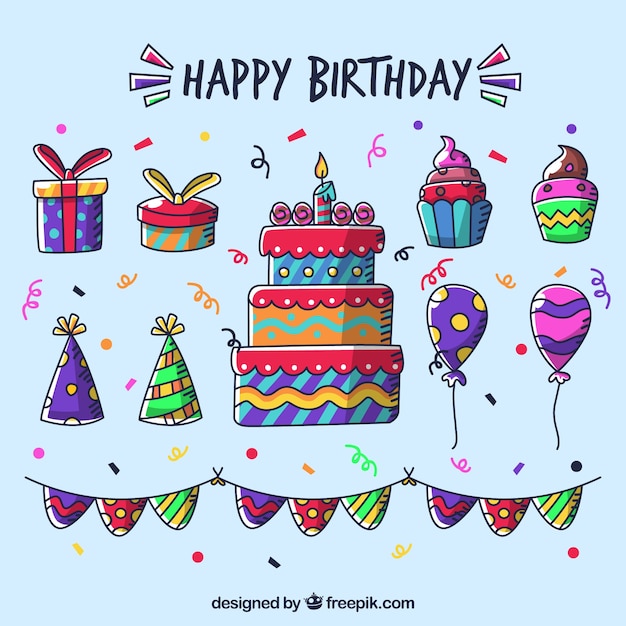 Colección de elementos de cumpleaños para celebrar