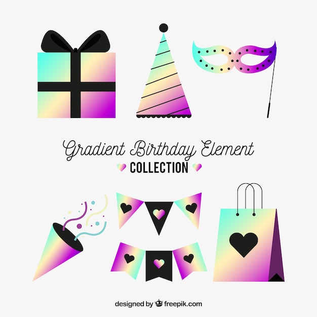 Vector gratuito colección de elementos de cumpleaños en degradado