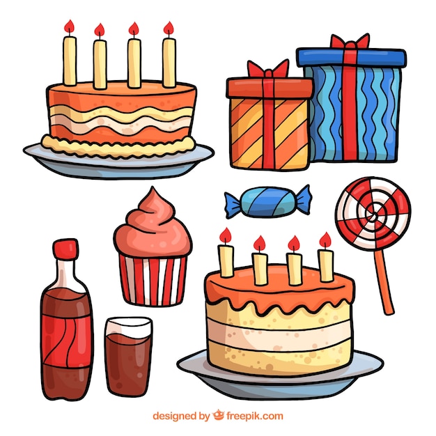 Vector gratuito colección de elementos de cumpleaños dibujada a mano