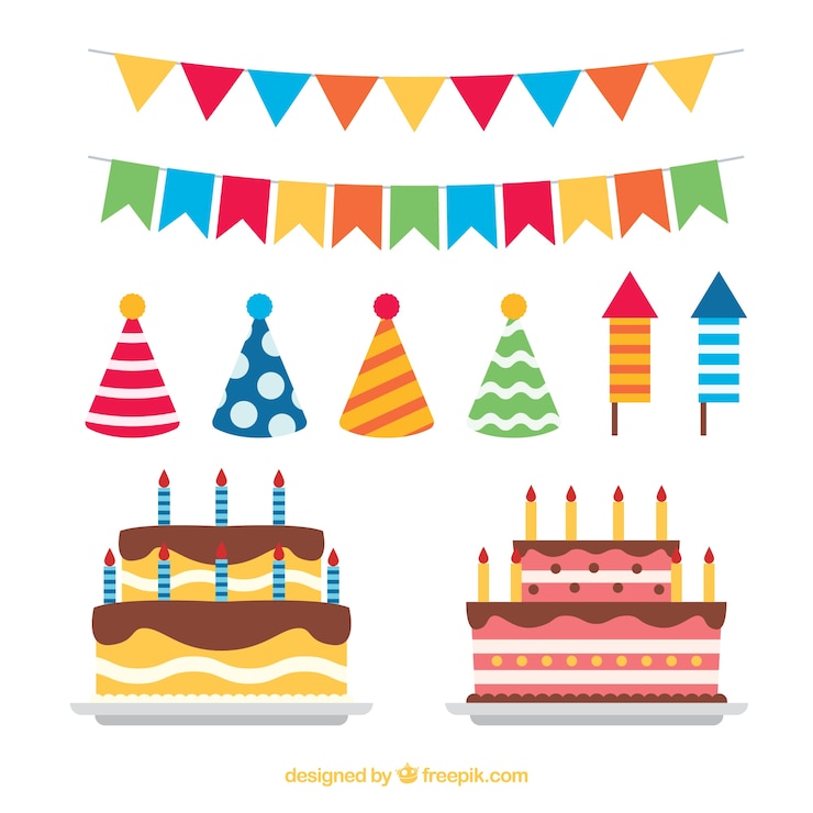 Vector gratuito colección de elementos de cumpleaños en estilo plano