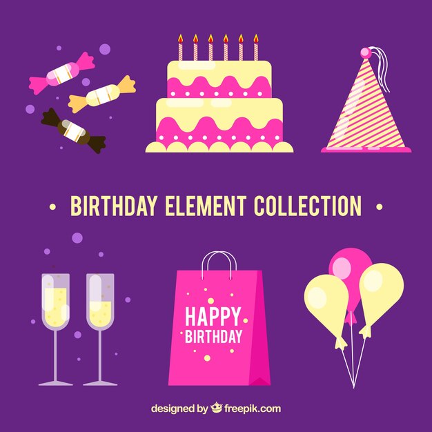 Colección de elementos de cumpleaños en estilo plano