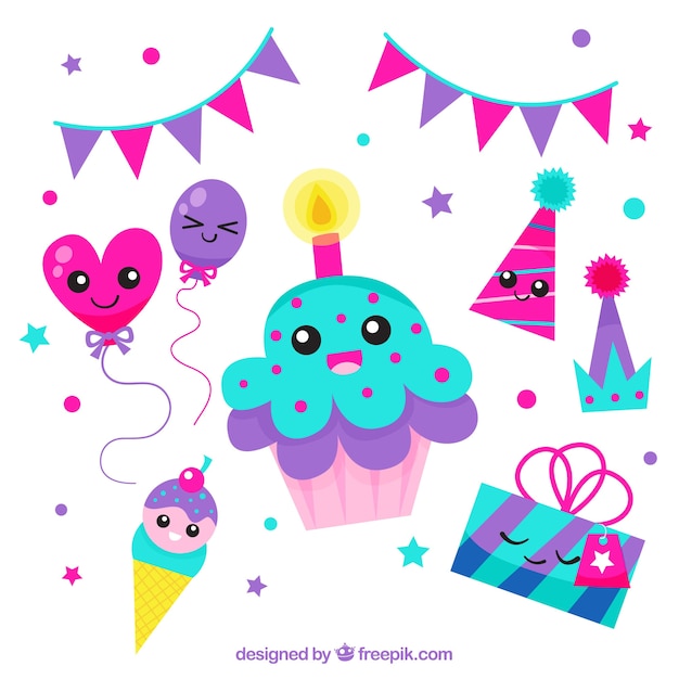 Vector gratuito colección de elementos de cumpleaños en estilo plano