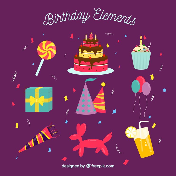 Vector gratuito colección de elementos de cumpleaños en estilo plano